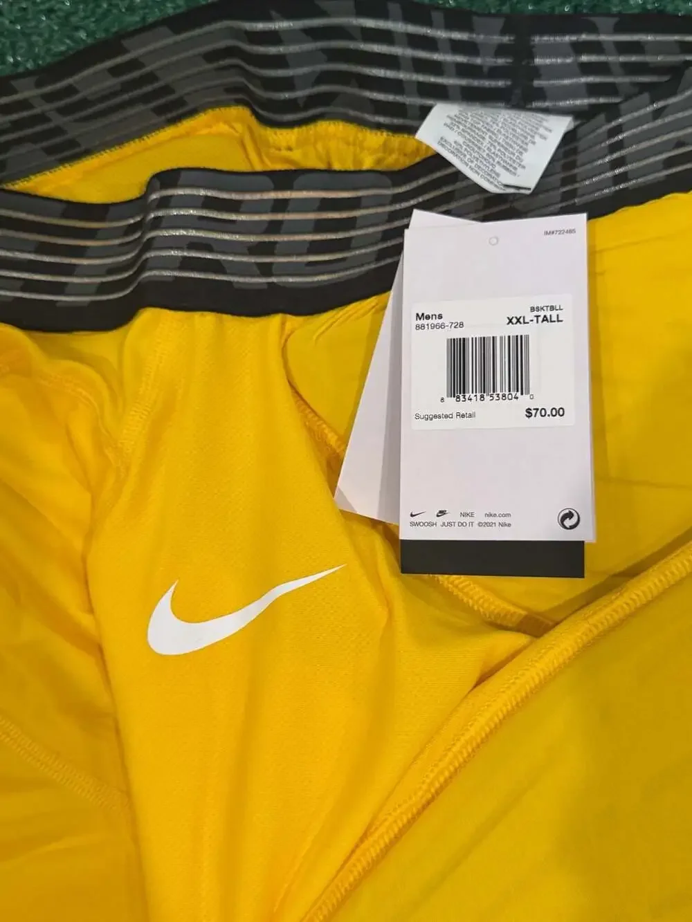 Nike Pro Hyperstrong NBA Padded Compression Shorts Yellow XXL-Tall